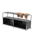 USM Haller Plant World Sideboard, Anthracite RAL 7016, Open, With 3 pots on the right, Terracotta