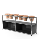 USM Haller Plant World Sideboard, Anthracite RAL 7016, Open, With 6 pots, Terracotta