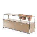 USM Haller Plant World Sideboard, USM beige, With 2 drop-down doors, With 3 pots on the right, Terracotta