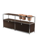 USM Haller Plant World Sideboard, USM brown, With 2 drop-down doors, With 3 pots on the right, Terracotta