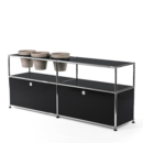 USM Haller Plant World Sideboard, Graphite black RAL 9011, With 2 drop-down doors, With 3 pots on the left, Basalt