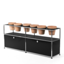 USM Haller Plant World Sideboard, Graphite black RAL 9011, With 2 drop-down doors, With 6 pots, Terracotta