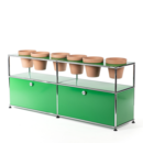 USM Haller Plant World Sideboard, USM green, With 2 drop-down doors, With 6 pots, Terracotta