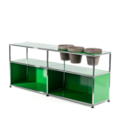 USM Haller Plant World Sideboard, USM green, Open, With 3 pots on the right, Basalt