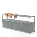 USM Haller Plant World Sideboard, Mid grey RAL 7005, With 2 drop-down doors, With 3 pots on the left, Terracotta