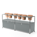 USM Haller Plant World Sideboard, Mid grey RAL 7005, With 2 drop-down doors, With 6 pots, Terracotta