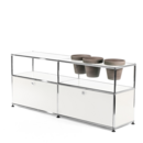 USM Haller Plant World Sideboard, Pure white RAL 9010, With 2 drop-down doors, With 3 pots on the right, Basalt