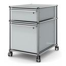 USM Haller Mobile Pedestal with Hanging File Basket, All compartments with a lock, USM matte silver