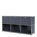 USM Haller Sideboard 50, Customisable, Anthracite RAL 7016, With 3 drop-down doors, Open