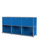 USM Haller Sideboard 50, Customisable, Gentian blue RAL 5010, With 3 drop-down doors, Open