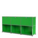 USM Haller Sideboard 50, Customisable, USM green, With 3 drop-down doors, Open