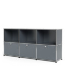 USM Haller Sideboard 50, Customisable, Mid grey RAL 7005, Open, With 3 drop-down doors