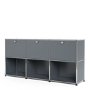 USM Haller Sideboard 50, Customisable, Mid grey RAL 7005, With 3 drop-down doors, Open