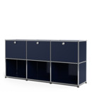 USM Haller Sideboard 50, Customisable, Steel blue RAL 5011, With 3 drop-down doors, Open