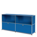USM Haller Sideboard L, Customisable, Gentian blue RAL 5010, Open, With 2 drop-down doors