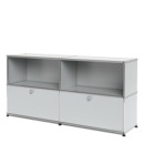 USM Haller Sideboard L, Customisable, Light grey RAL 7035, Open, With 2 drop-down doors