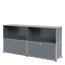 USM Haller Sideboard L, Customisable, Mid grey RAL 7005, Open, With 2 drop-down doors