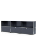 USM Haller Sideboard XL, Customisable, Anthracite RAL 7016, Open, With 3 drop-down doors