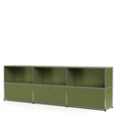 USM Haller Sideboard XL, Edition Olive Green, Customisable, Open, With 3 drop-down doors