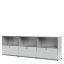 USM Haller Sideboard XL, Customisable, Light grey RAL 7035, Open, With 3 drop-down doors