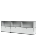 USM Haller Sideboard XL, Customisable, USM matte silver, Open, With 3 drop-down doors