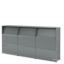 USM Haller Counter Type 2 (with Angled Shelves), Mid grey RAL 7005, 225 cm (3 elements), 35 cm