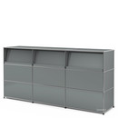 USM Haller Counter Type 2 (with Angled Shelves), Mid grey RAL 7005, 225 cm (3 elements), 50 cm
