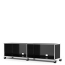 USM Haller TV-/Hi-Fi-Lowboard, Customisable, Graphite black RAL 9011, Open, With cable entry hole bottom centre