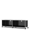 USM Haller TV-/HiFi-Lowboard, Customisable, Graphite black RAL 9011, With 2 drop-down doors, With cable entry hole top centre