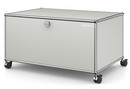 USM Haller TV Lowboard with Castors, With drop-down door and rear panel, Light grey RAL 7035