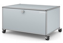 USM Haller TV Lowboard with Castors, With drop-down door and rear panel, USM matte silver