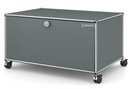 USM Haller TV Lowboard with Castors, With drop-down door and rear panel, Mid grey RAL 7005