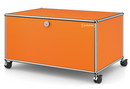 USM Haller TV Lowboard with Castors, With drop-down door and rear panel, Pure orange RAL 2004