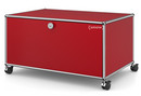 USM Haller TV Lowboard with Castors, With drop-down door and rear panel, USM ruby red