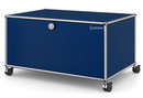 USM Haller TV Lowboard with Castors, With drop-down door and rear panel, Steel blue RAL 5011