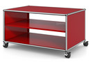 USM Haller TV Lowboard with Castors, Without drop-down door, without rear panel, USM ruby red