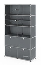 USM Haller Vitrine, H 179 x W 103 x D 38 cm, Mid grey RAL 7005, All compartments with a lock