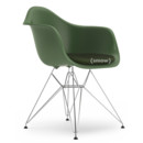 Eames Plastic Armchair RE DAR, Forest, With seat upholstery, Ivory / forest, Standard version - 43 cm, Chrome-plated