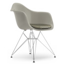 Eames Plastic Armchair DAR, Pebble, With seat upholstery, Warm grey / ivory, Standard version - 43 cm, Chrome-plated