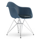 Eames Plastic Armchair DAR, Sea blue, With seat upholstery, Ice blue / moor brown, Standard version - 43 cm, Chrome-plated