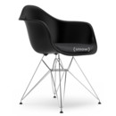 Eames Plastic Armchair DAR, Deep black, With seat upholstery, Dark grey, Standard version - 43 cm, Chrome-plated