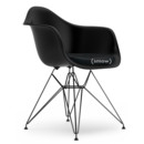 Eames Plastic Armchair DAR, Deep black, With seat upholstery, Nero, Standard version - 43 cm, Coated basic dark