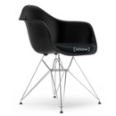 Eames Plastic Armchair RE DAR, Deep black, With seat upholstery, Nero, Standard version - 43 cm, Chrome-plated
