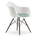 Eames Plastic Armchair RE DAW, White non-RE, With seat upholstery, Ice blue / ivory, Standard version - 43 cm, Dark maple
