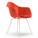 Eames Plastic Armchair DAX, Red (poppy red), With seat upholstery, Coral / poppy red , Standard version - 43 cm, Coated white