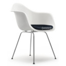 Eames Plastic Armchair RE DAX, White non-RE, With seat upholstery, Dark blue / ivory, Standard version - 43 cm, Chrome-plated