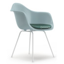 Eames Plastic Armchair RE DAX, Ice grey, With seat upholstery, Ice blue / ivory, Standard version - 43 cm, Coated white