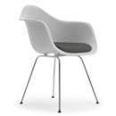 Eames Plastic Armchair RE DAX, Cotton white, With seat upholstery, Nero / ivory, Standard version - 43 cm, Chrome-plated