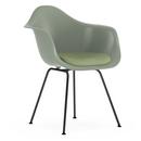 Details Vitra Eames Plastic Armchair DAX Eames Plastic Armchair DAX, Moss grey, With seat upholstery, Ivory / forest, Standard version - 43 cm, Coated basic dark