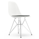 Eames Plastic Side Chair RE DSR, White, With seat upholstery, Nero / ivory, Standard version - 43 cm, Chrome-plated